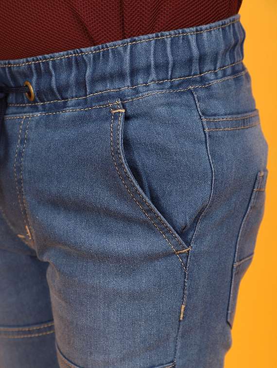 solid light blue detailed jogger jeans - 20590196 -  Standard Image - 4