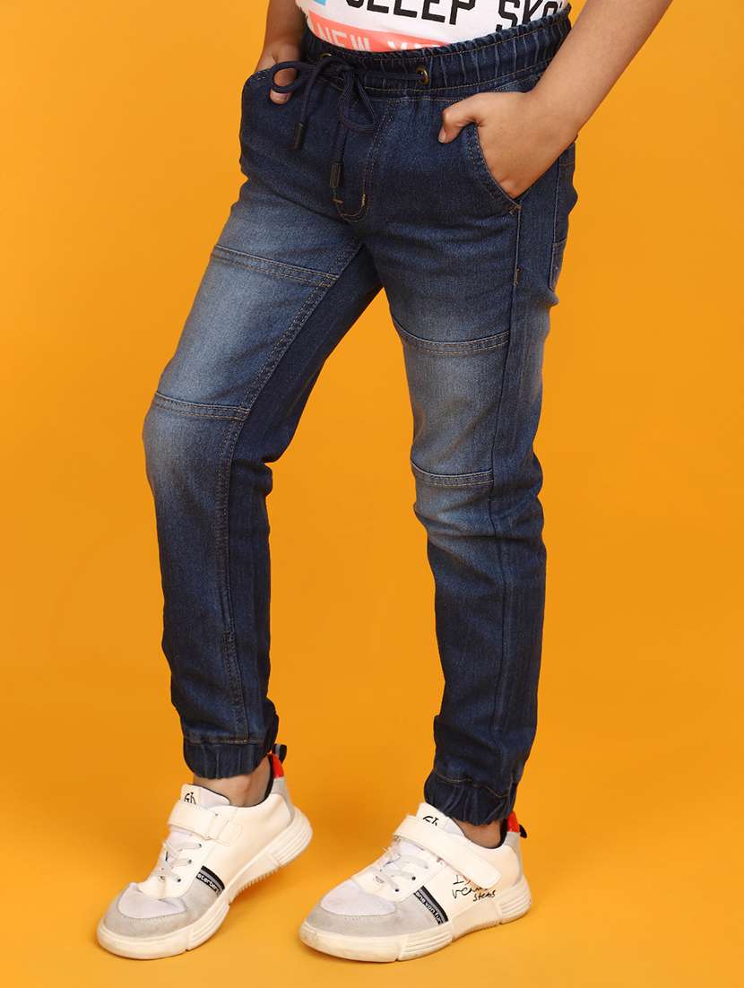 solid navy blue detailed jogger jeans - 20590197 -  Standard Image - 1