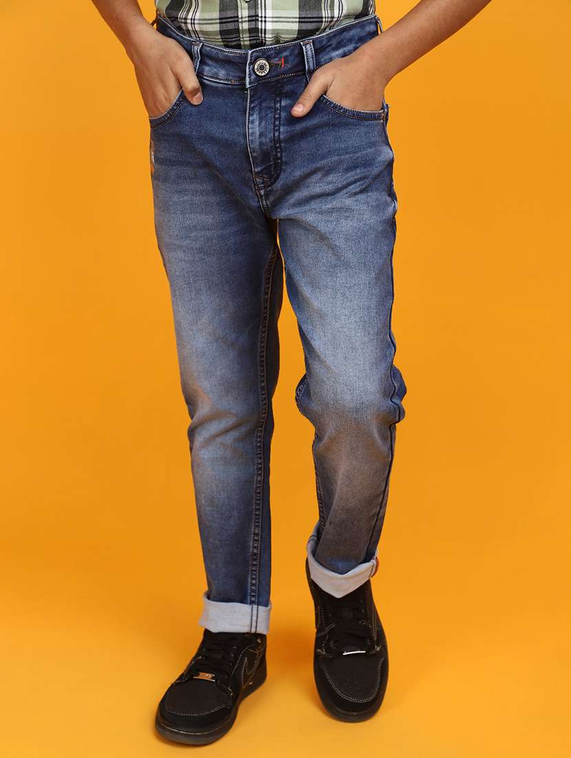 solid blue detailed slim fit jeans