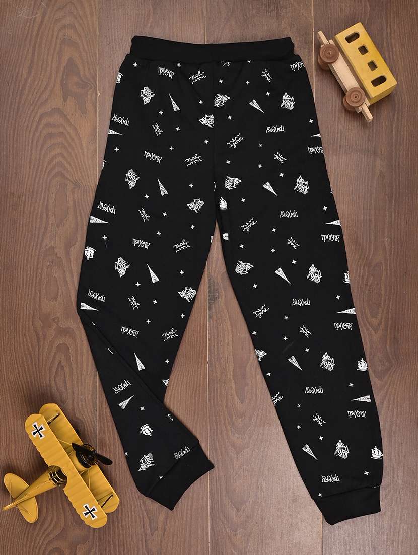 boys black printed casual trouser - 20590258 -  Standard Image - 1
