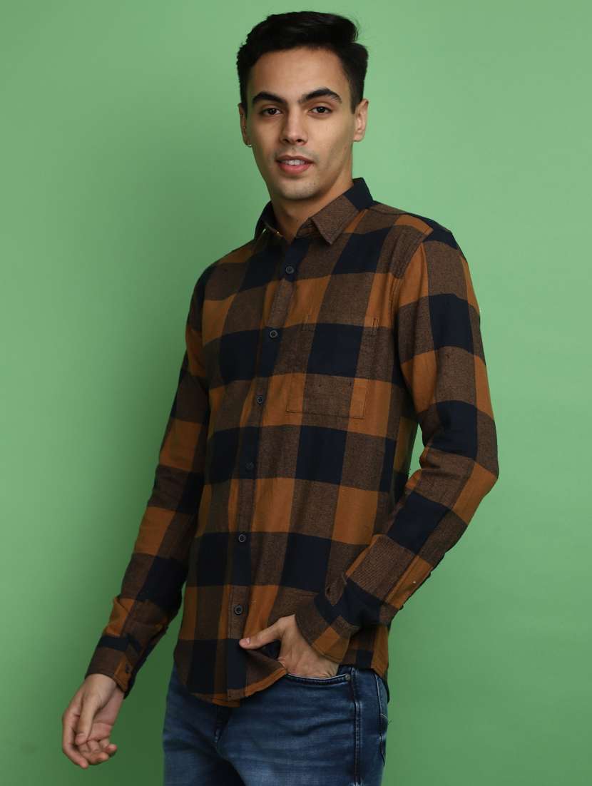 brown checkered casual shirt - 20590261 -  Standard Image - 1