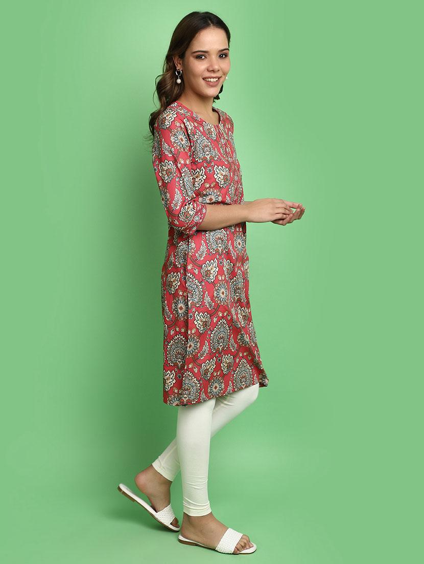 women red round neck straight kurta - 20590403 - Standard Image - 1