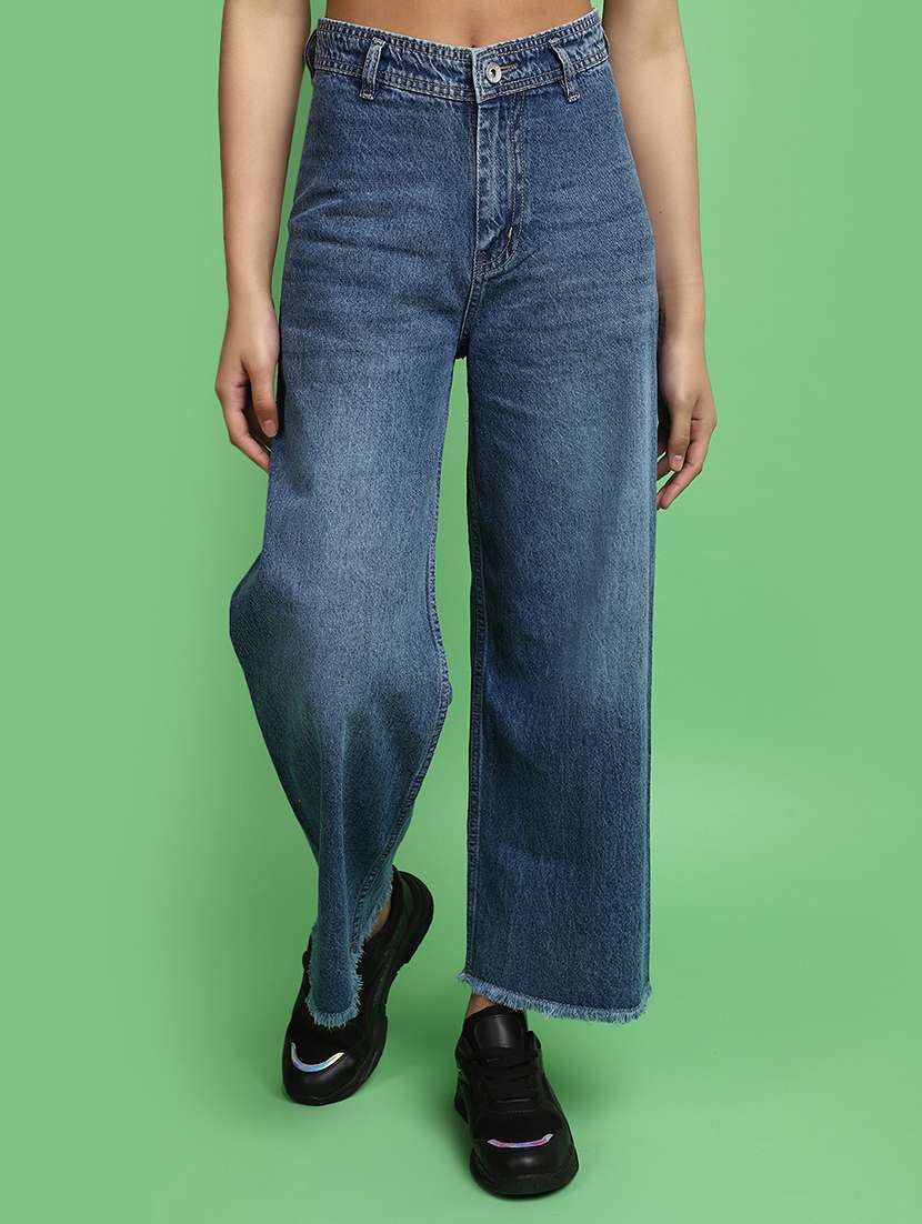 women blue wide leg jean
