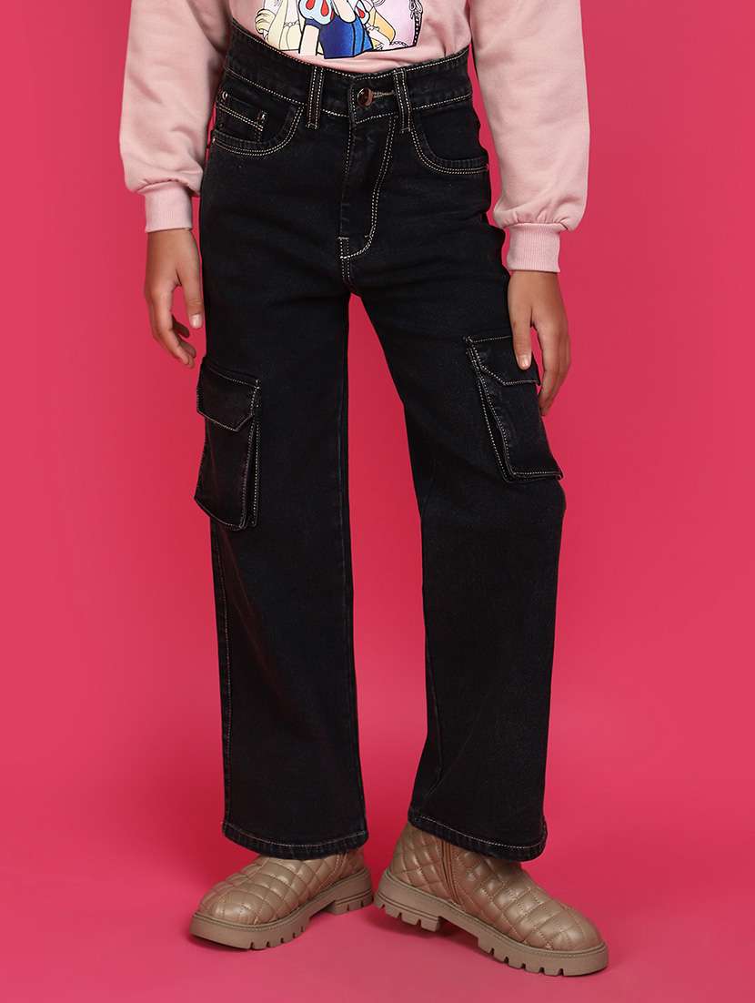 solid black cargo denim jeans