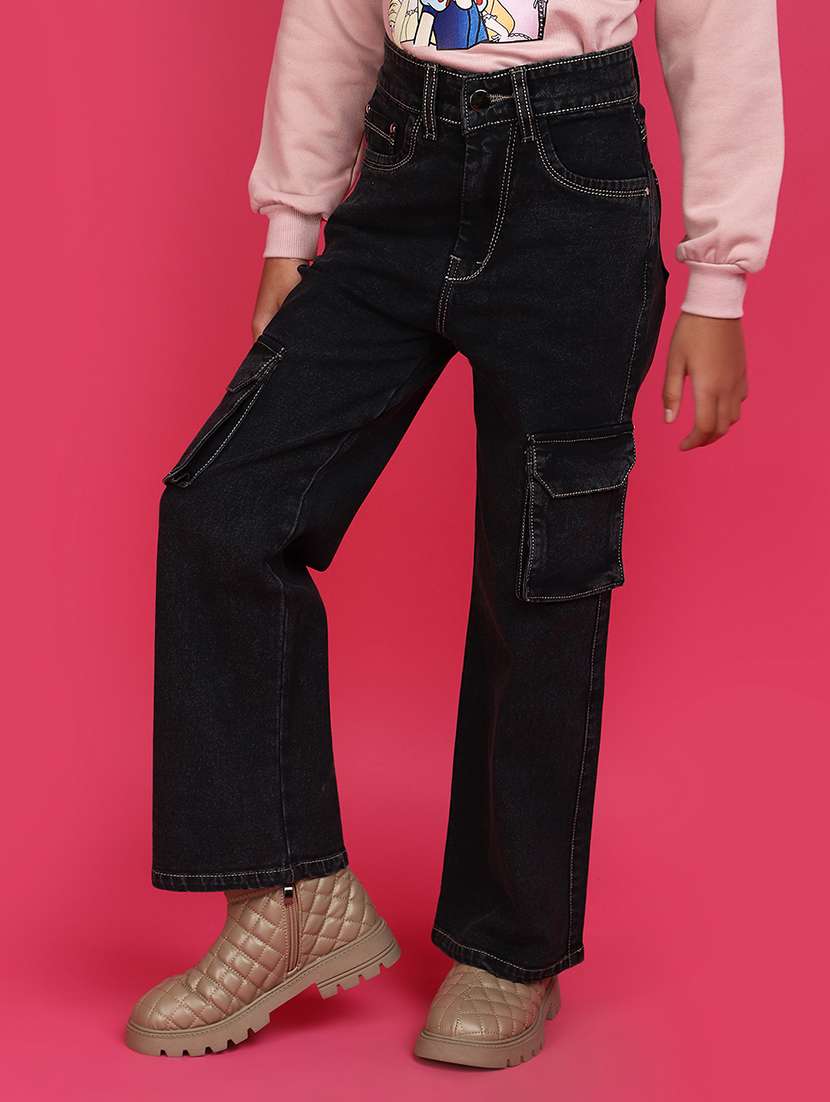 solid black cargo denim jeans - 20591021 -  Standard Image - 1