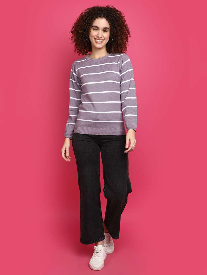 women purple stripes pullover - 20591023 -  Standard Image - 4