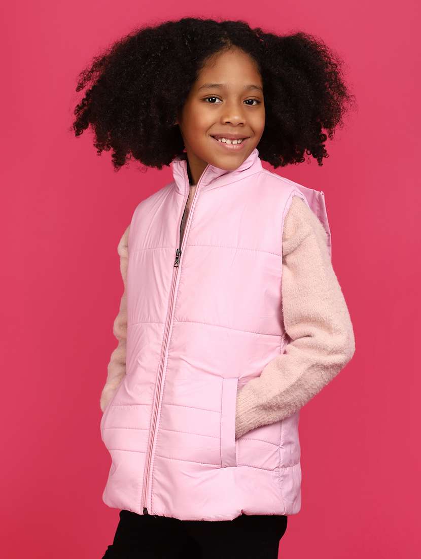 girls pink solid quilted jacket - 20591036 -  Standard Image - 1