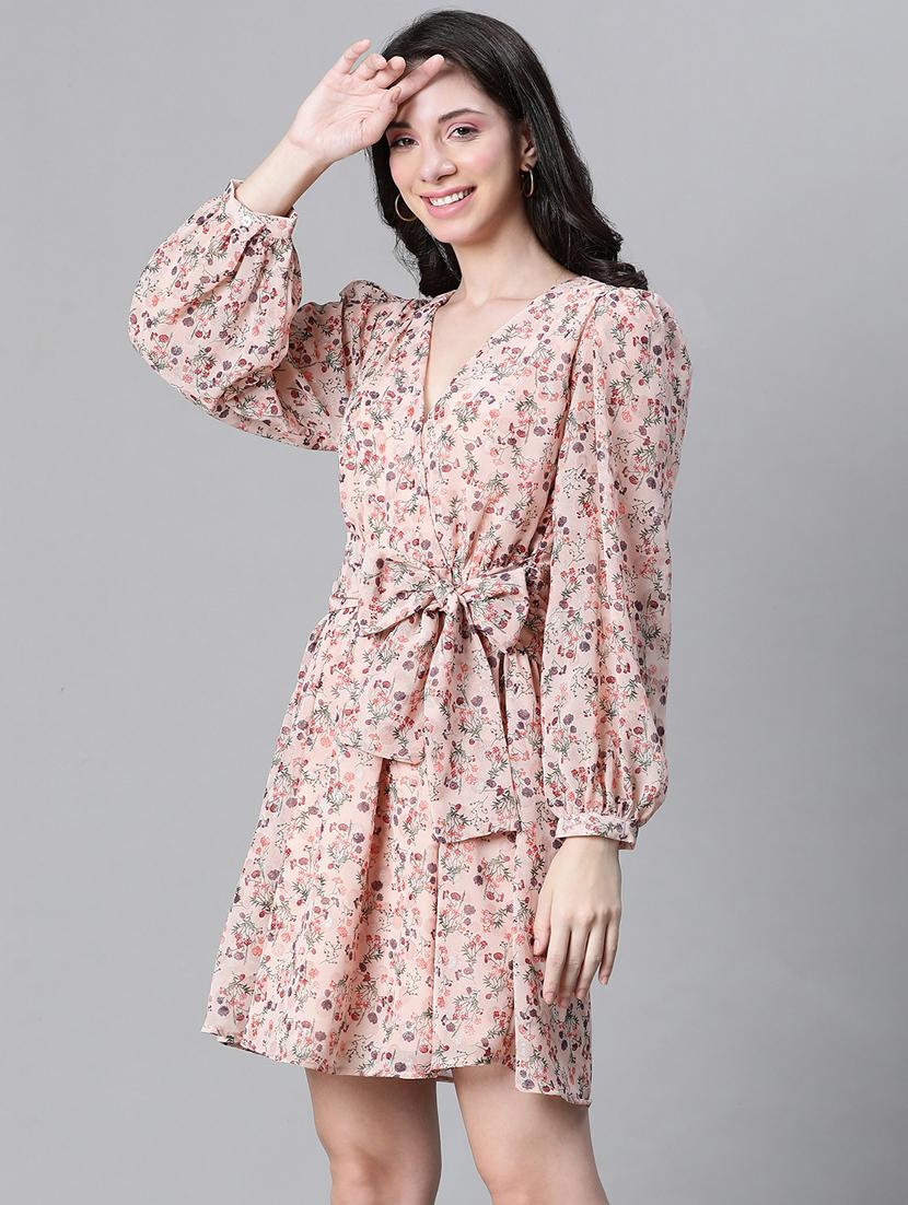 peach polyester wrap dress - 20591130 -  Standard Image - 1