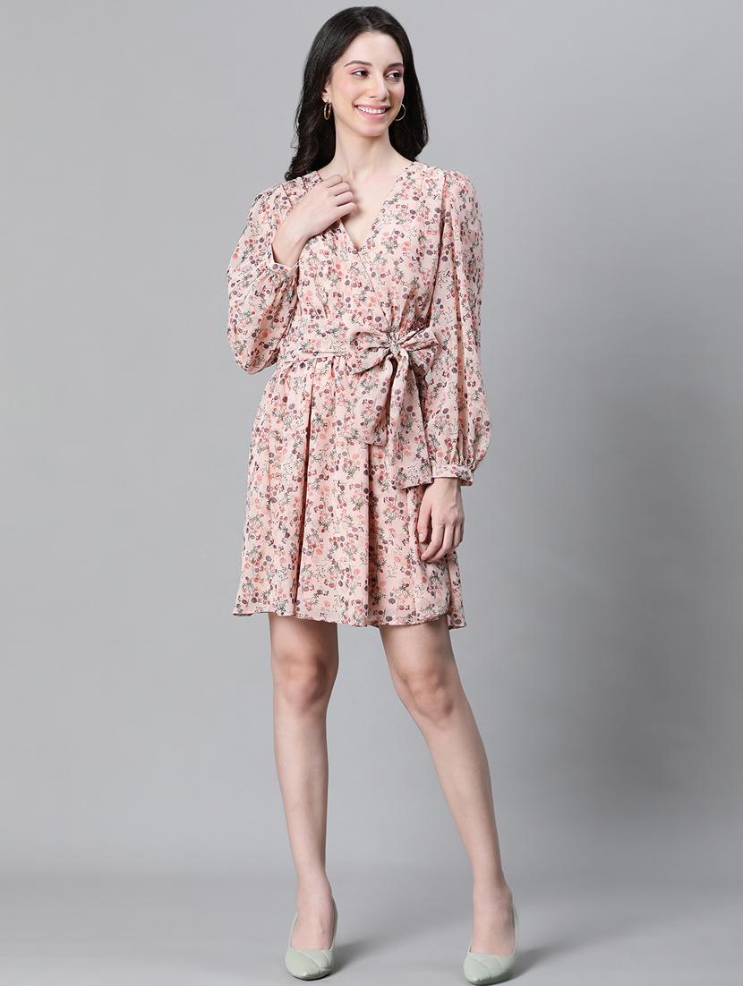 peach polyester wrap dress - 20591130 - Standard Image - 4