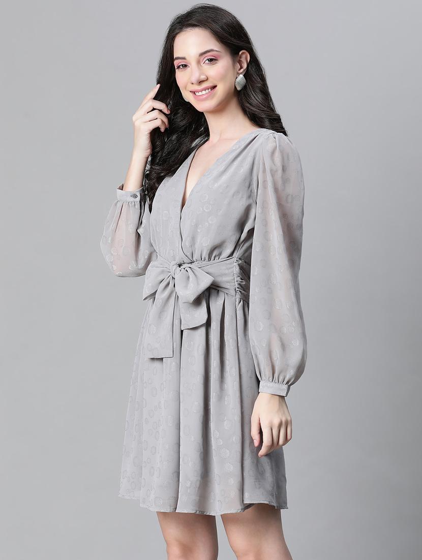 grey polyester wrap dress - 20591133 - Standard Image - 1