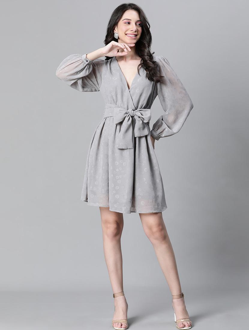 grey polyester wrap dress - 20591133 - Standard Image - 4