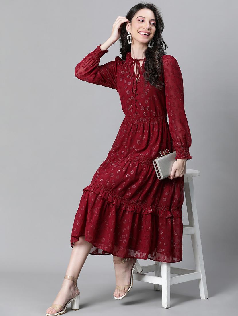 maroon polyester tiered dress - 20591134 - Standard Image - 1