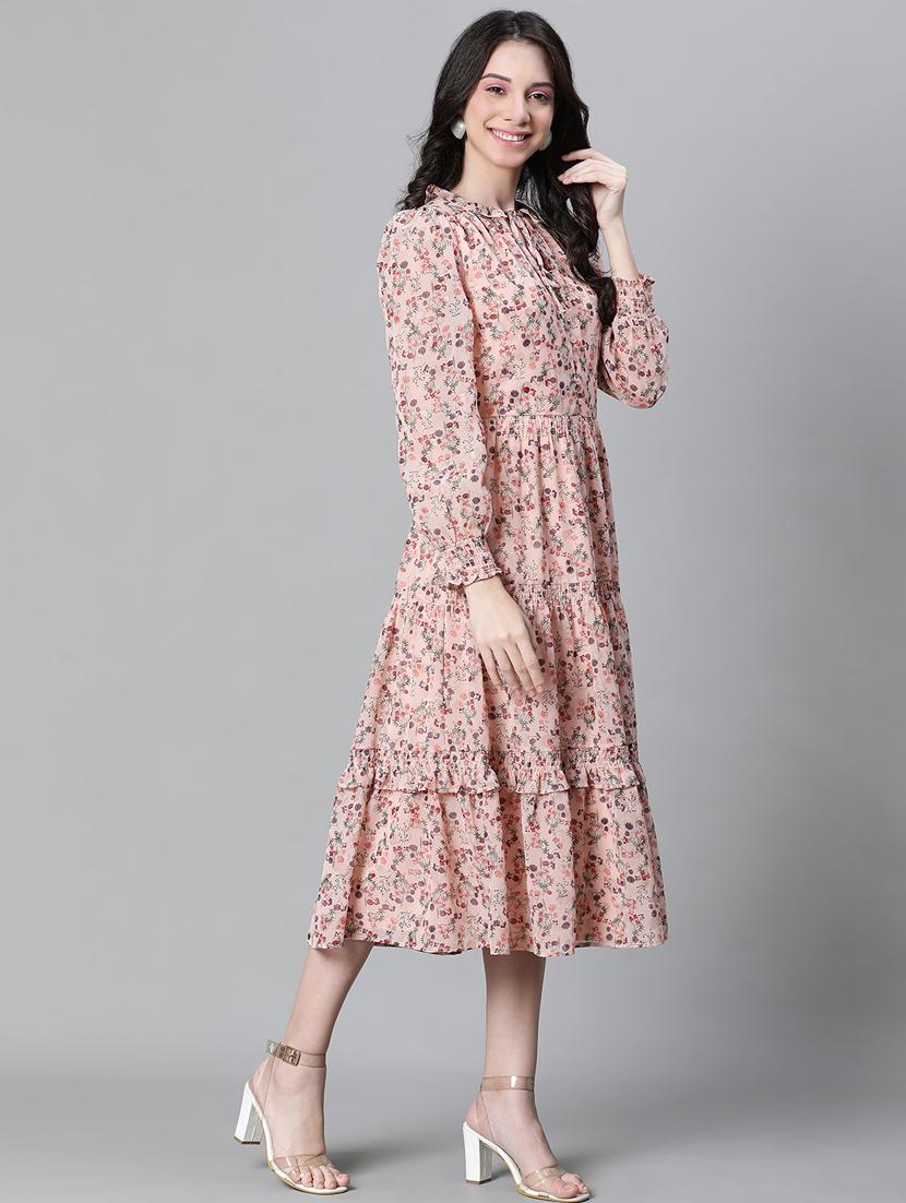 peach polyester tiered maxi dress - 20591135 - Standard Image - 1