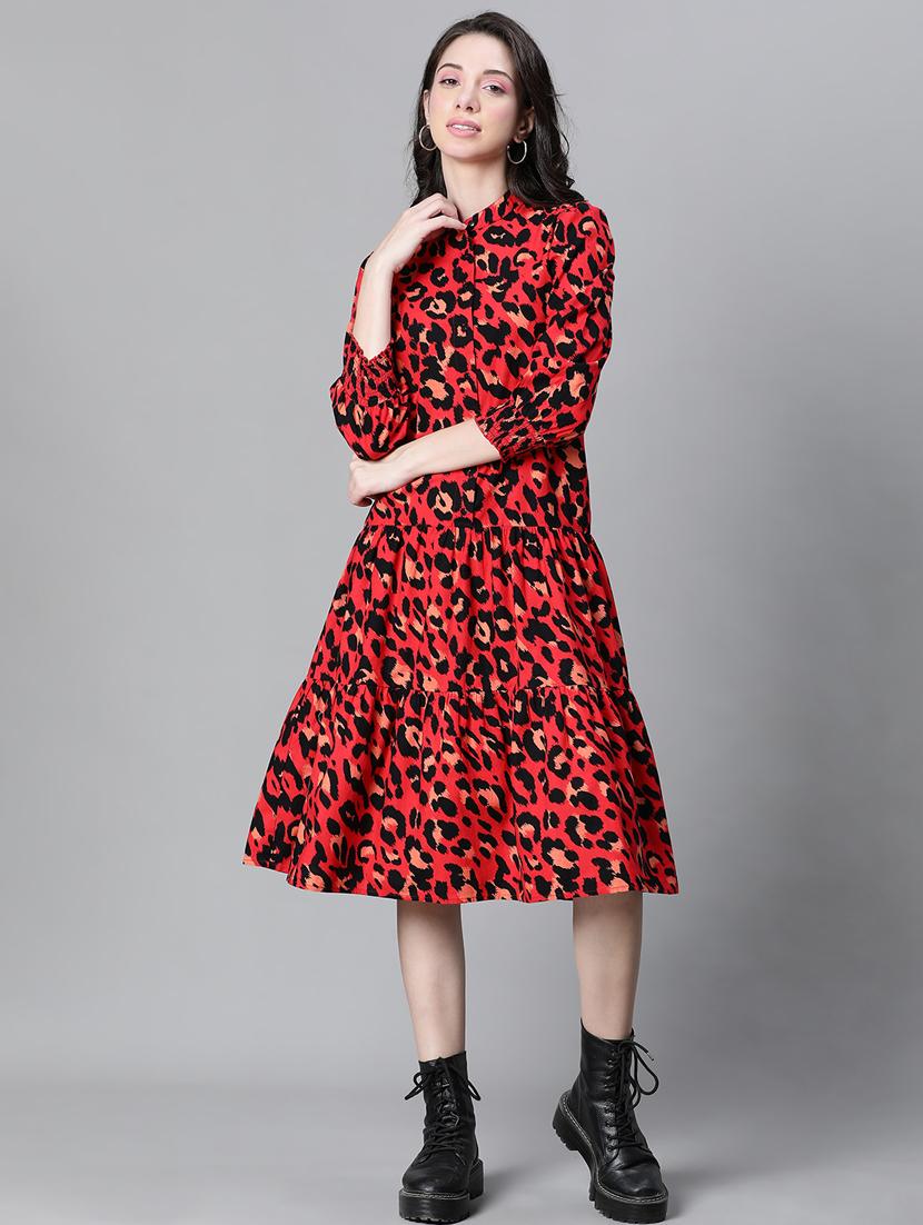 red cotton tiered dress - 20591137 -  Standard Image - 1