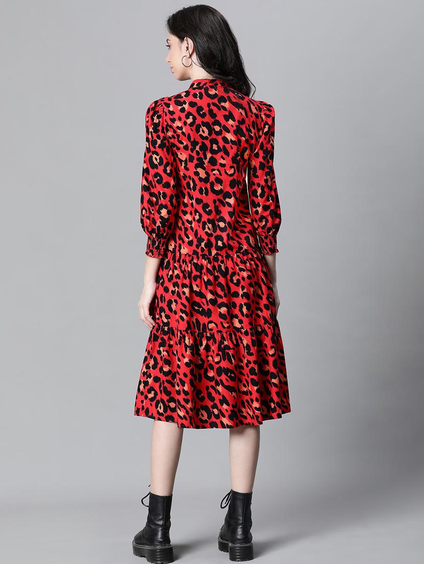 red cotton tiered dress - 20591137 - Standard Image - 4