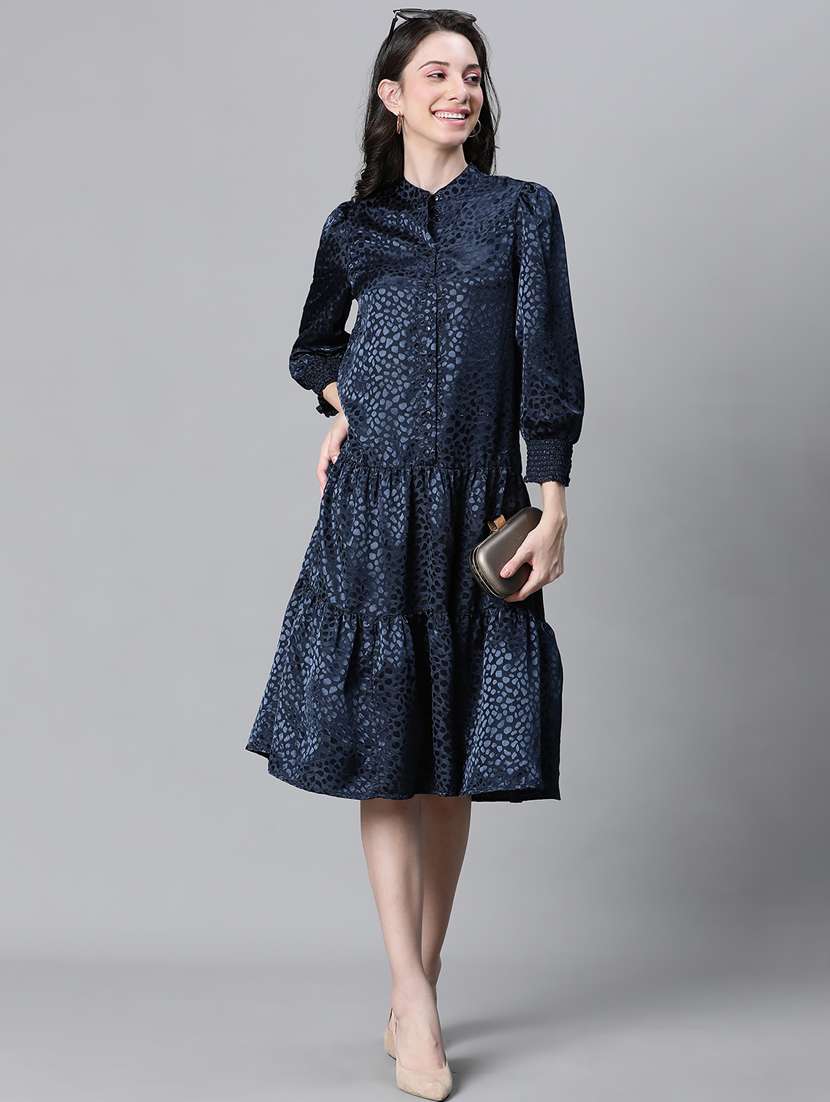navy blue polyester tiered shirt dress - 20591140 -  Standard Image - 1