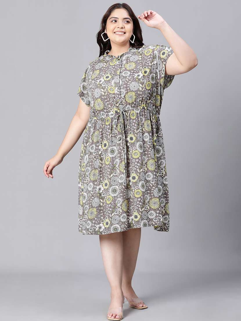 women floral printed button detailed plus size fit & flare dress - 20591152 -  Standard Image - 1