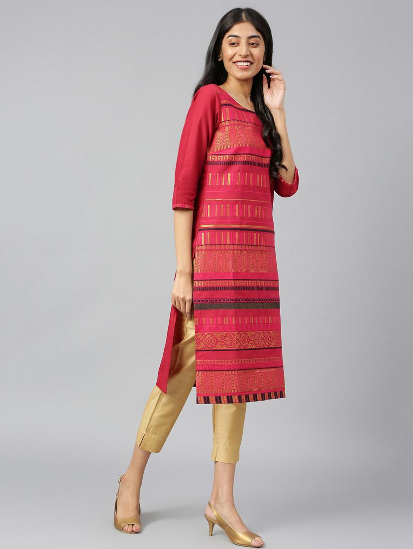 women red round neck straight kurta - 20591231 - Standard Image - 1