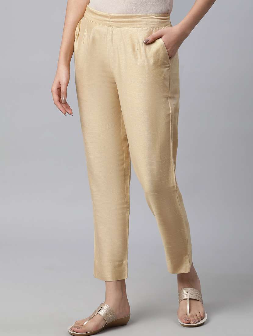 women solid flat front slim fit trouser - 20592286 - Standard Image - 1
