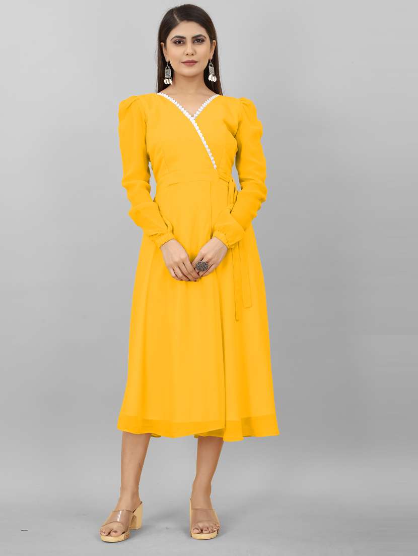 women v-neck solid a-line ethnic dress