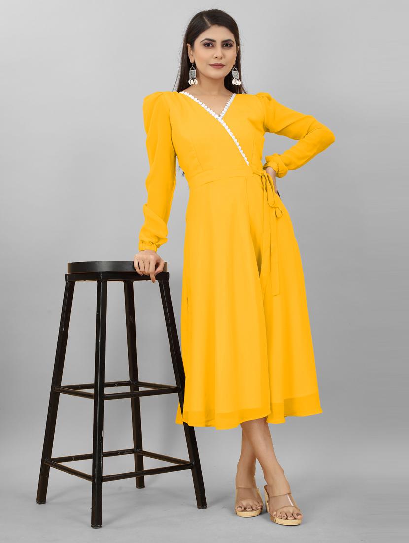 women v-neck solid a-line ethnic dress - 20592312 - Standard Image - 1