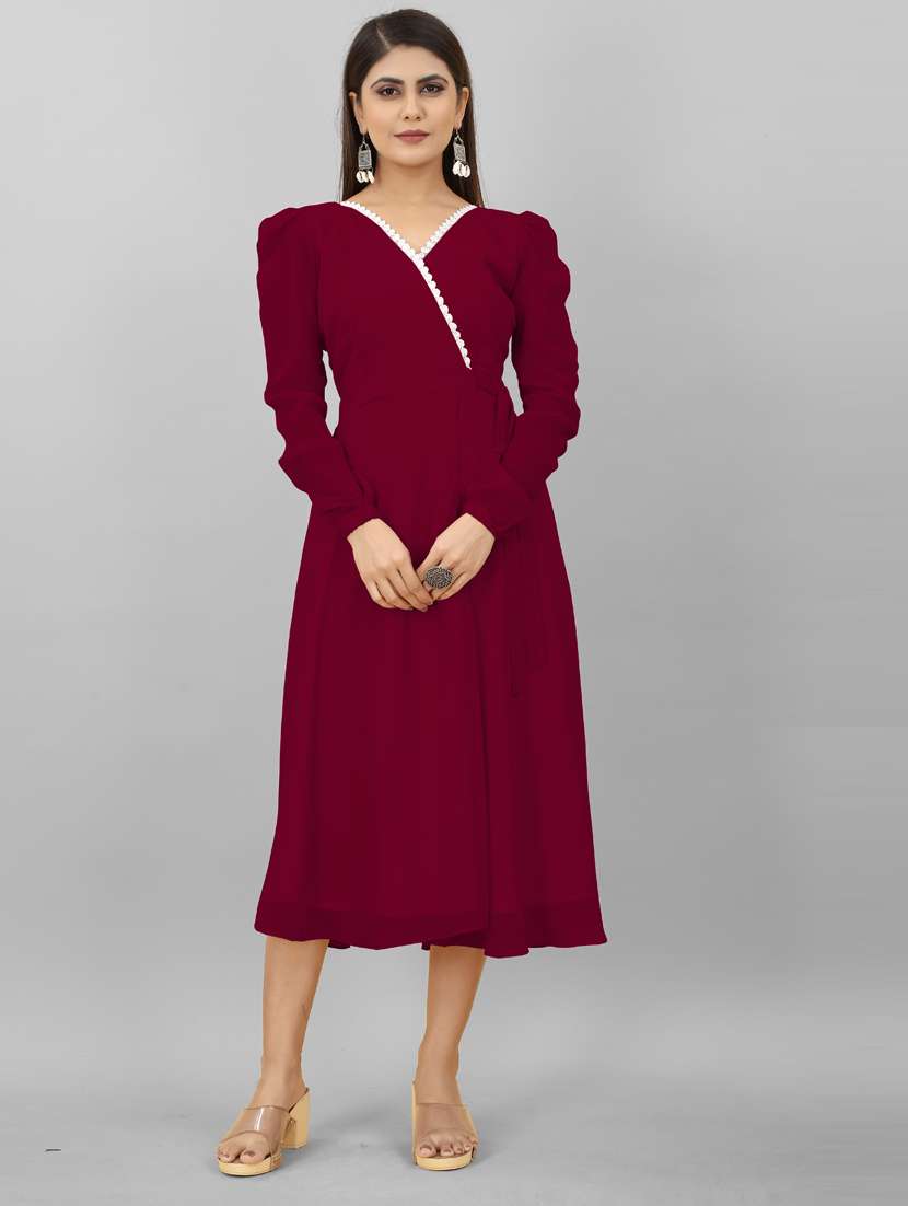 women lace work rayon a-line dress