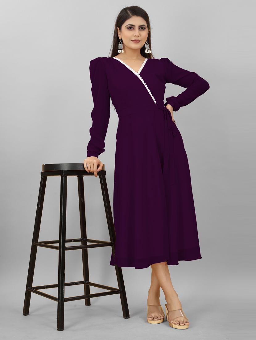 women v-neck solid a-line ethnic dress - 20592315 - Standard Image - 1