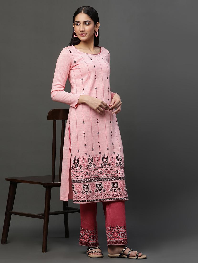 women rosewater round neck kurta palazzzo set - 20592316 - Standard Image - 4