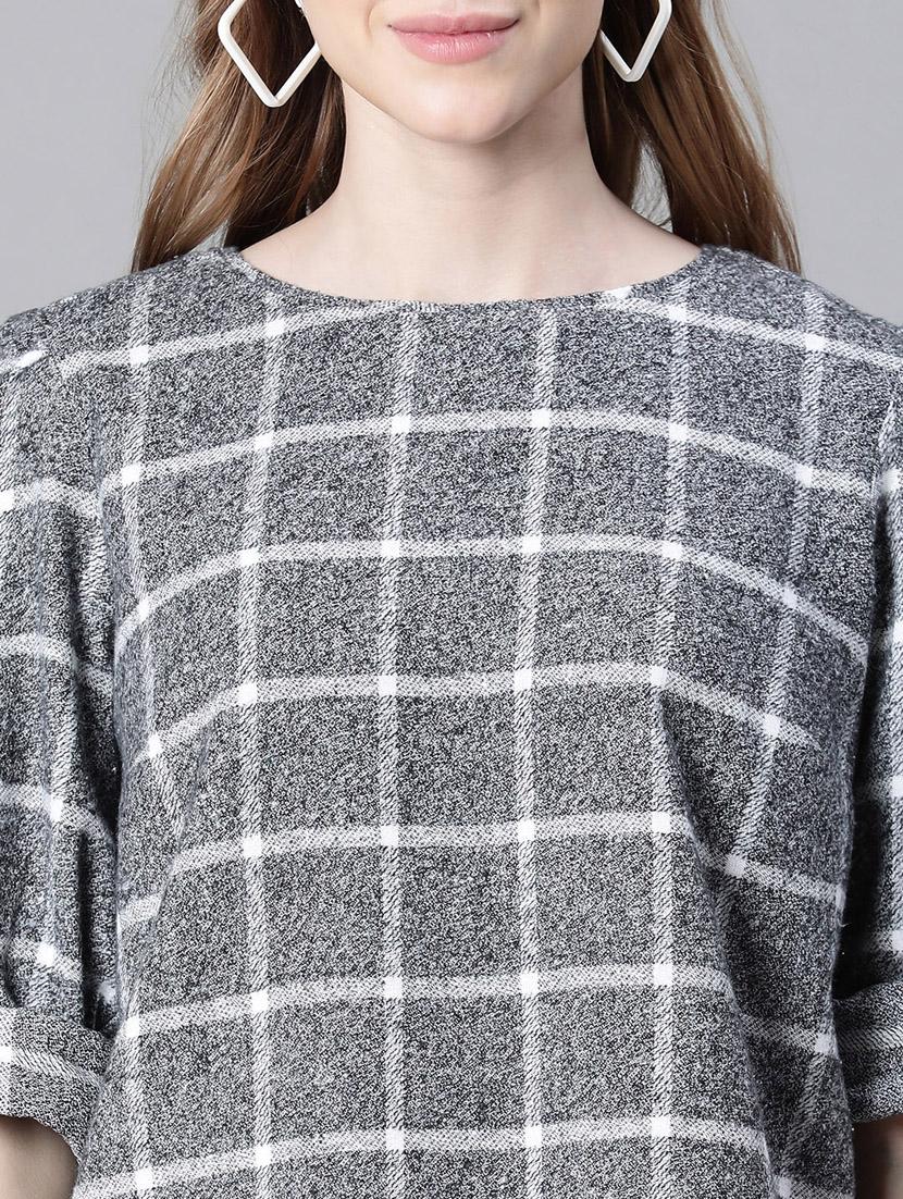 grey cotton checked printed regular top - 20592337 - Standard Image - 6