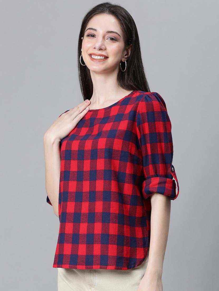 red cotton blouson top - 20592338 - Standard Image - 1