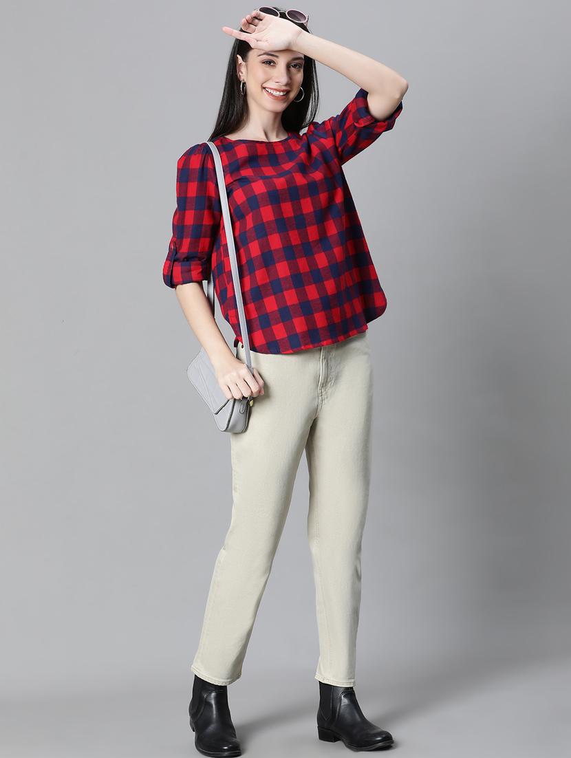 red cotton blouson top - 20592338 - Standard Image - 4