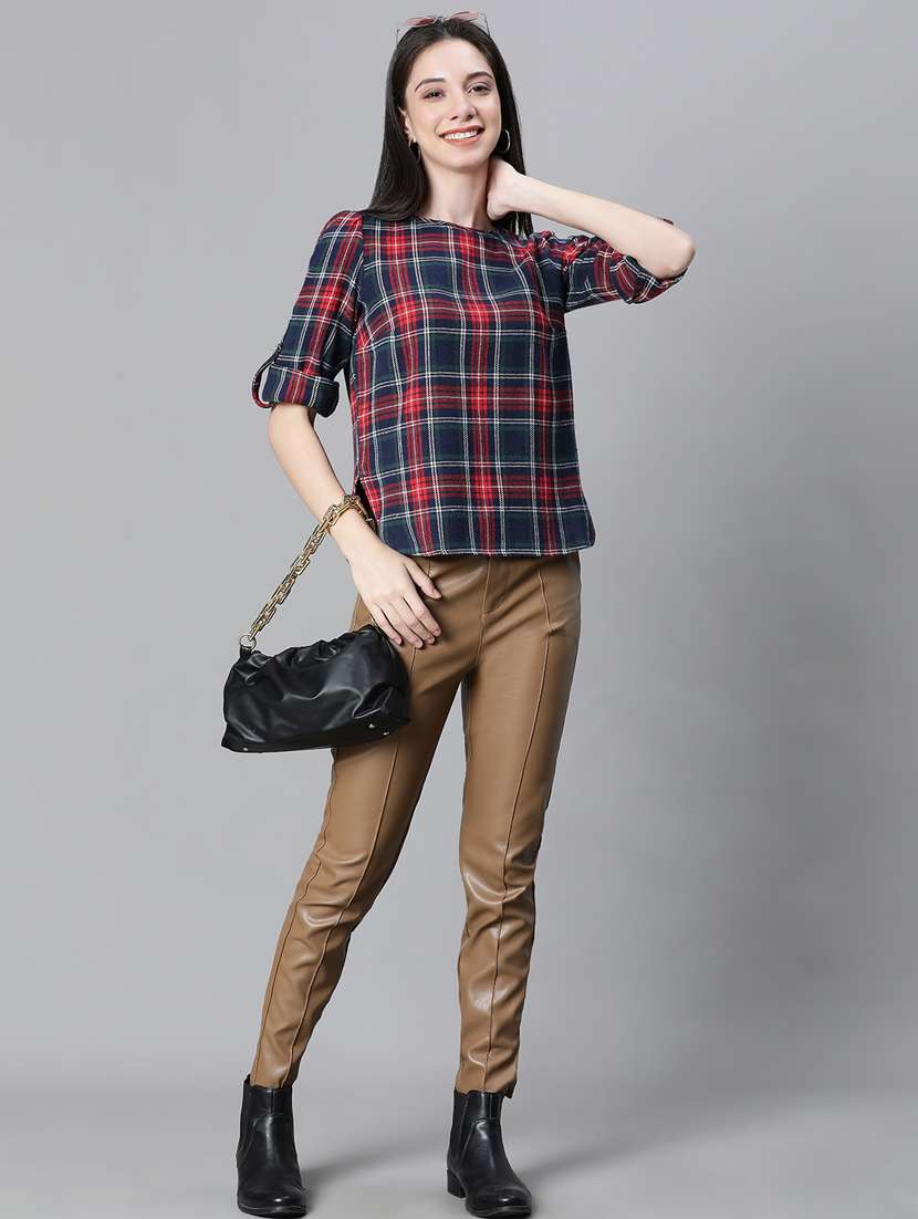 navy blue checked printed regular top - 20592339 - Standard Image - 4
