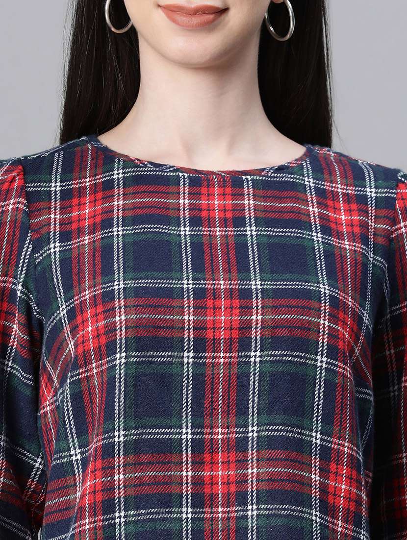 navy blue checked printed regular top - 20592339 - Standard Image - 6
