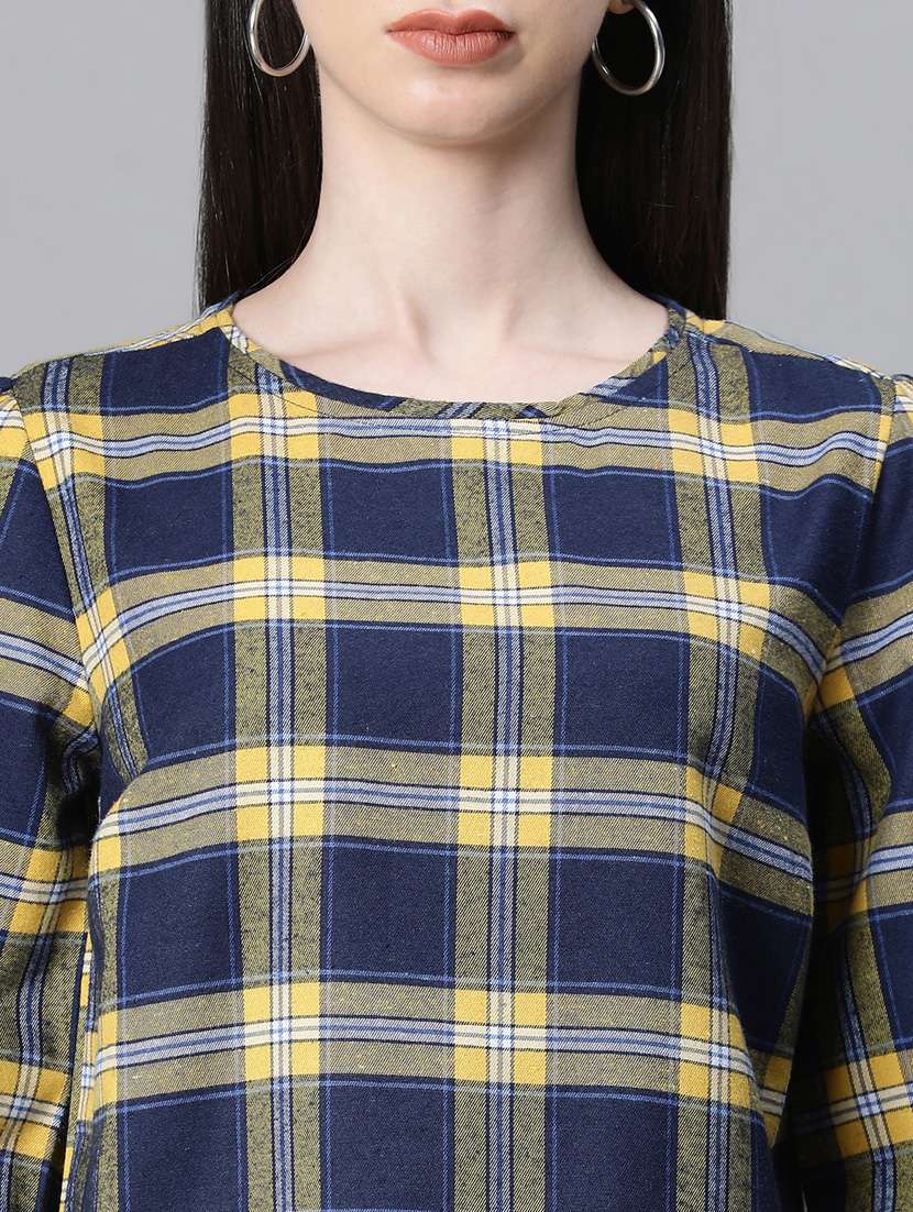 navy blue checked printed regular top - 20592342 - Standard Image - 6