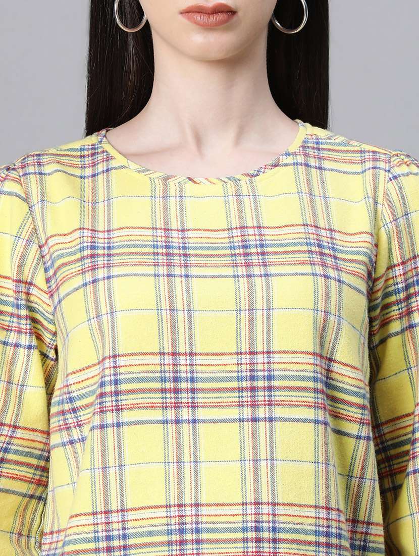 yellow checked printed regular top - 20592346 - Standard Image - 6