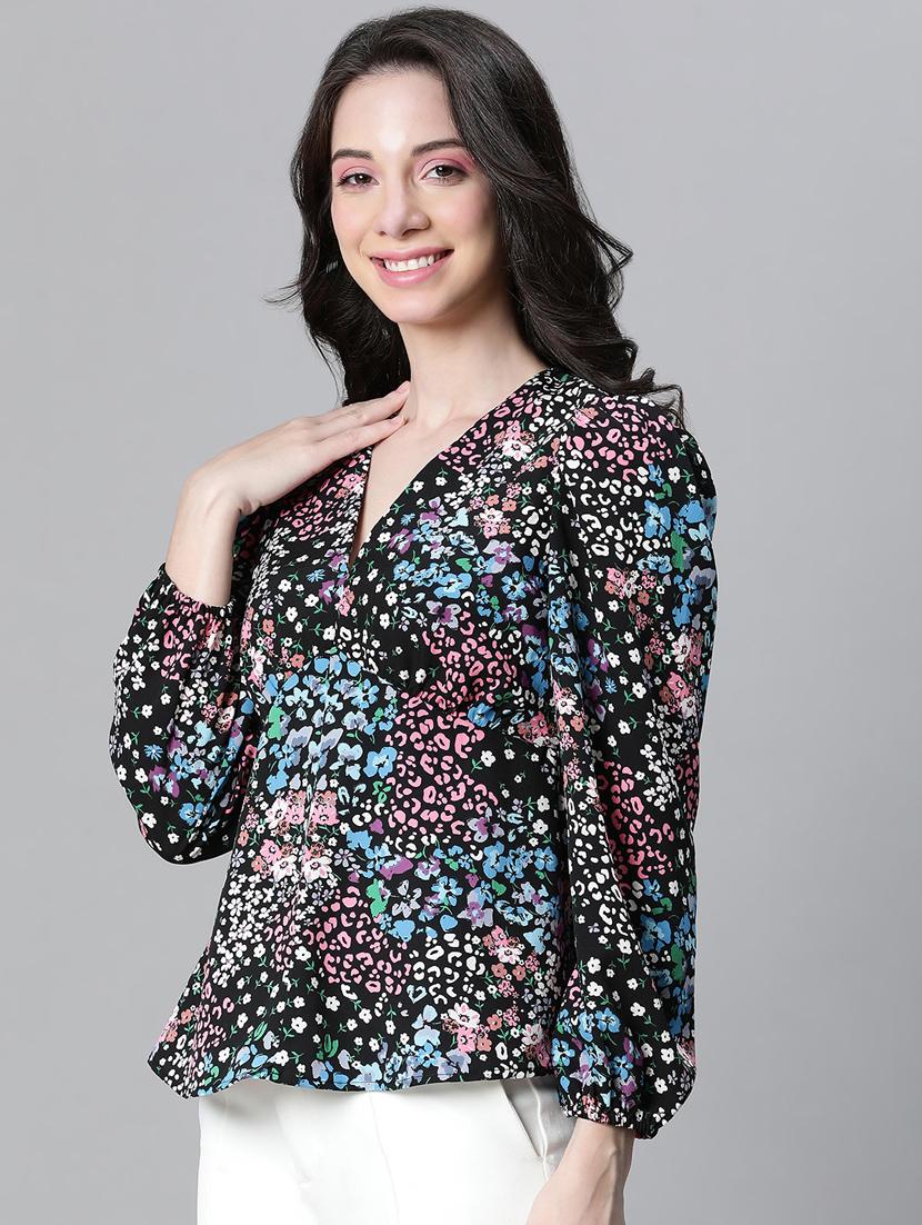 women floral print puff sleeves peplum top - 20592355 - Standard Image - 1