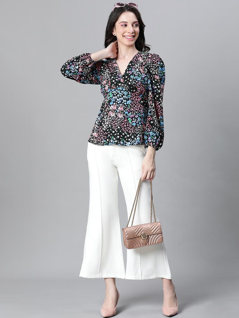 women floral print puff sleeves peplum top - 20592355 - Standard Image - 4