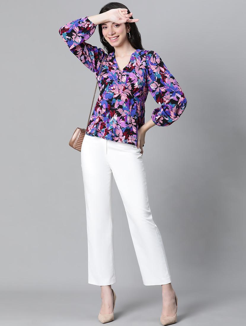 women printed puff sleeves peplum top - 20592356 - Standard Image - 4