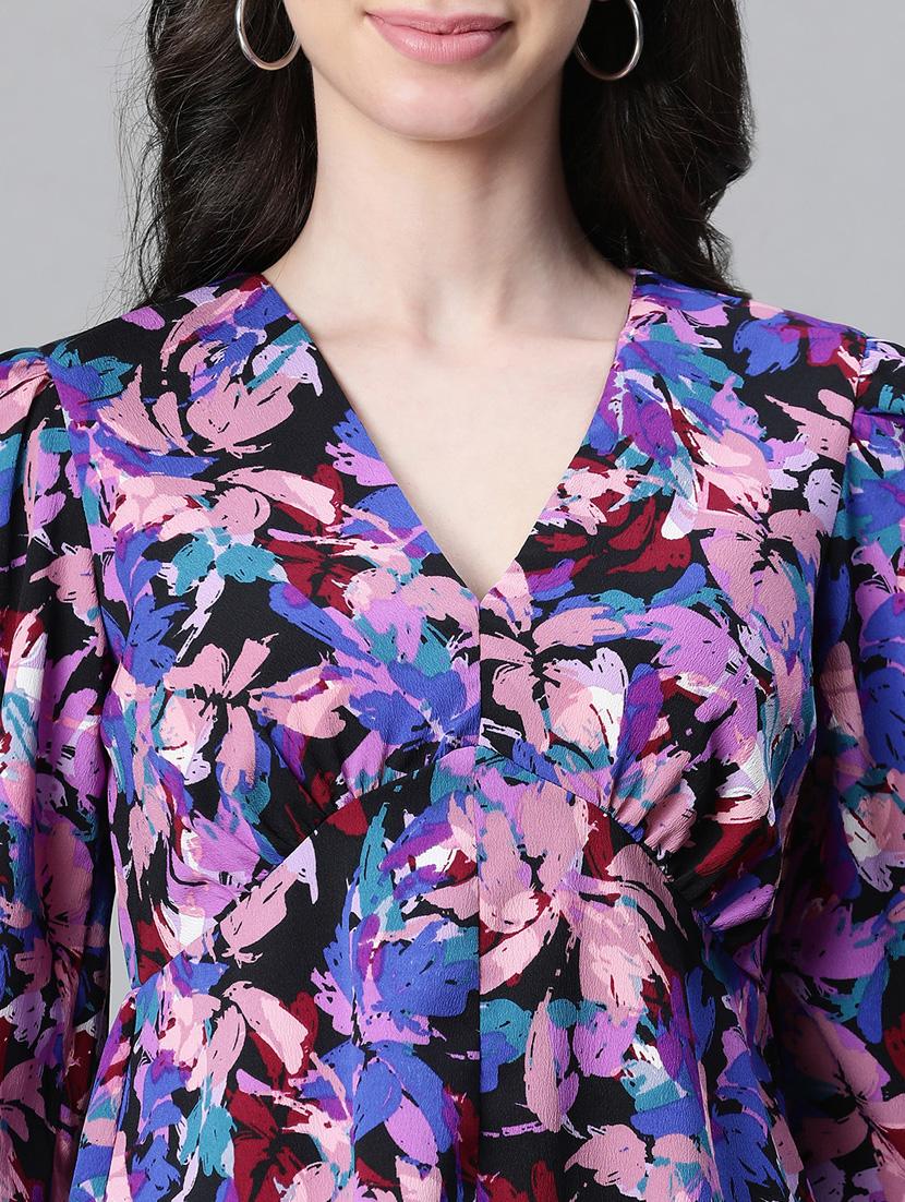 women printed puff sleeves peplum top - 20592356 - Standard Image - 6