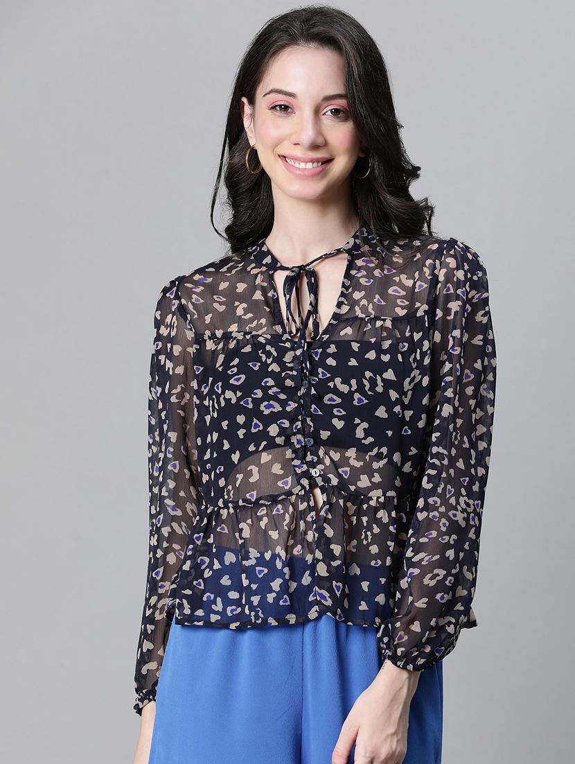 women animal print puff sleeves top - 20592362 -  Standard Image - 1