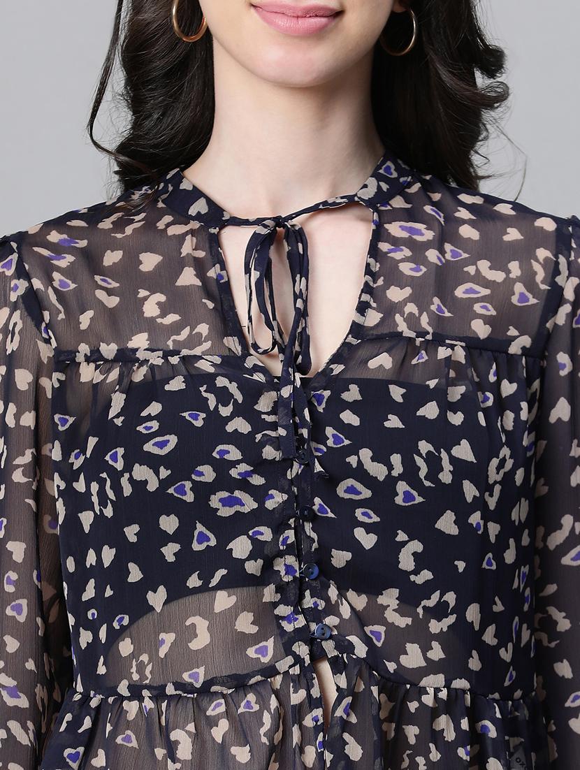 women animal print puff sleeves top - 20592362 - Standard Image - 6