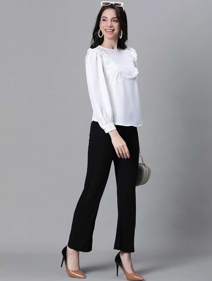 women solid puff sleeves ruffled detailed top - 20592369 -  Standard Image - 4