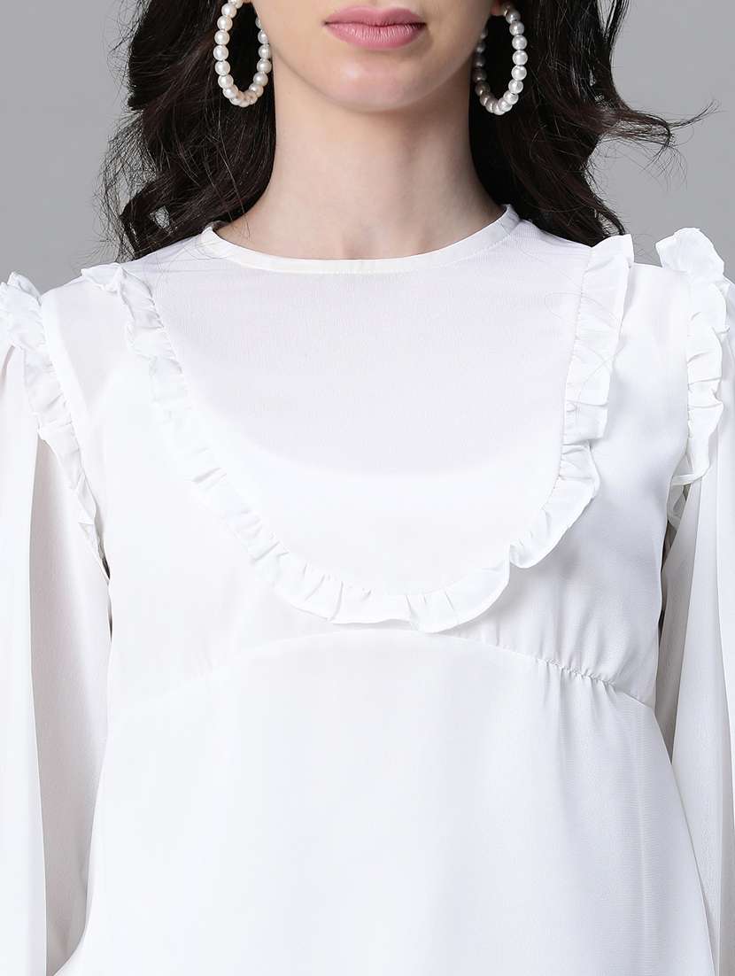 women solid puff sleeves ruffled detailed top - 20592369 -  Standard Image - 6