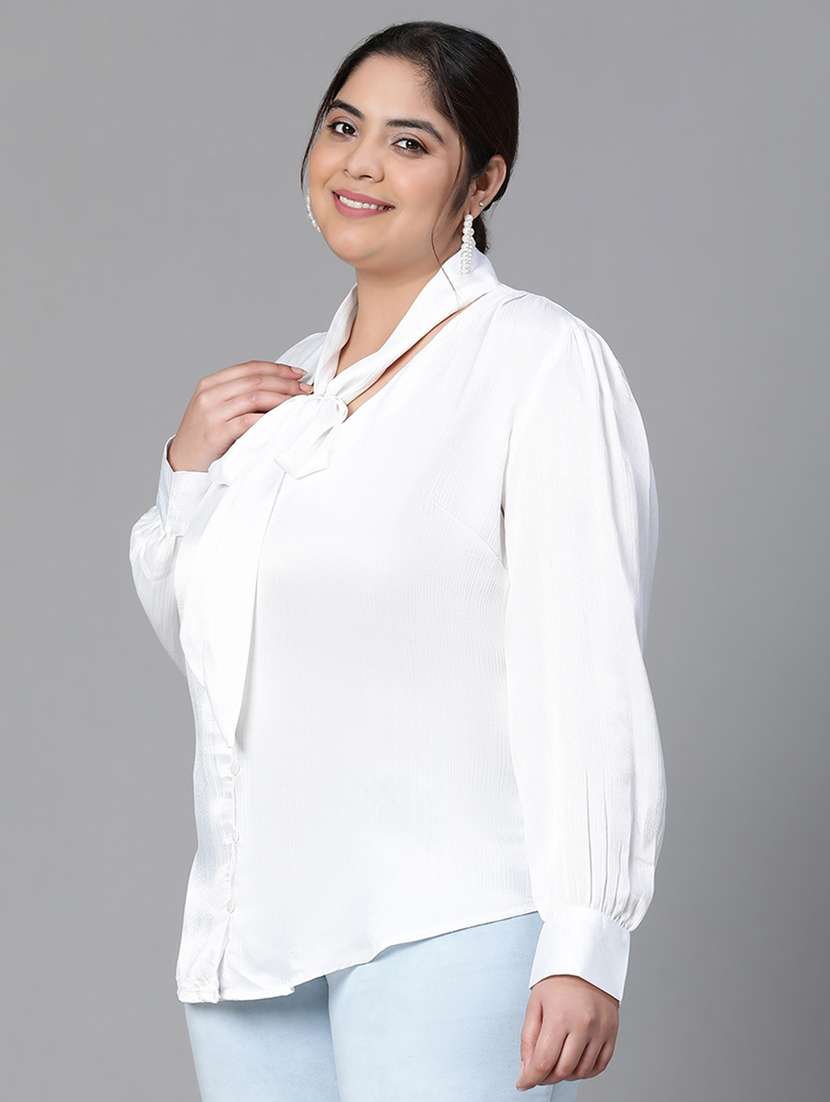 plus size women solid tie up neck top - 20592388 - Standard Image - 1