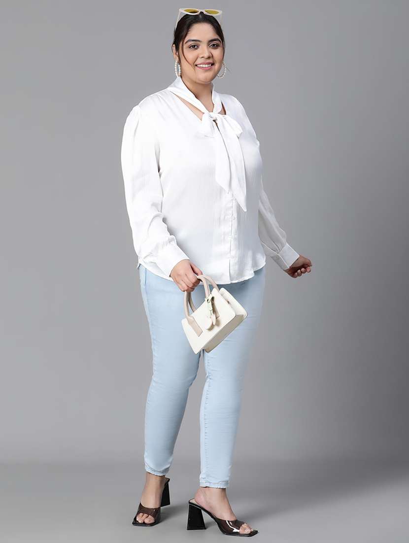 plus size women solid tie up neck top - 20592388 - Standard Image - 4