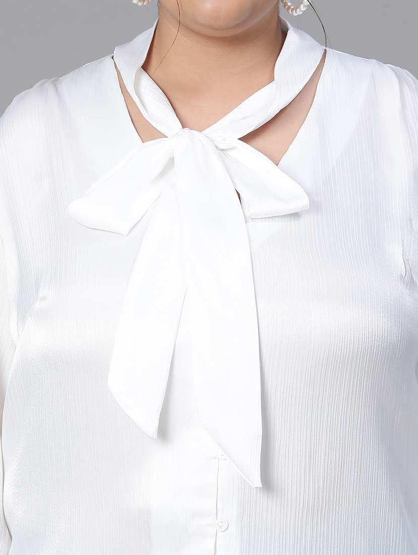 plus size women solid tie up neck top - 20592388 - Standard Image - 6