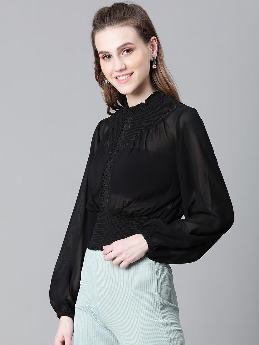 women solid lace detailed crop top - 20592404 -  Standard Image - 1