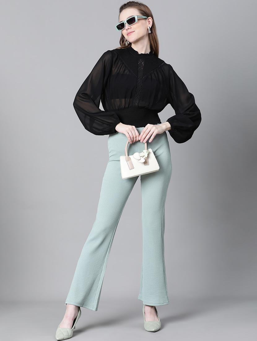 women solid lace detailed crop top - 20592404 - Standard Image - 4
