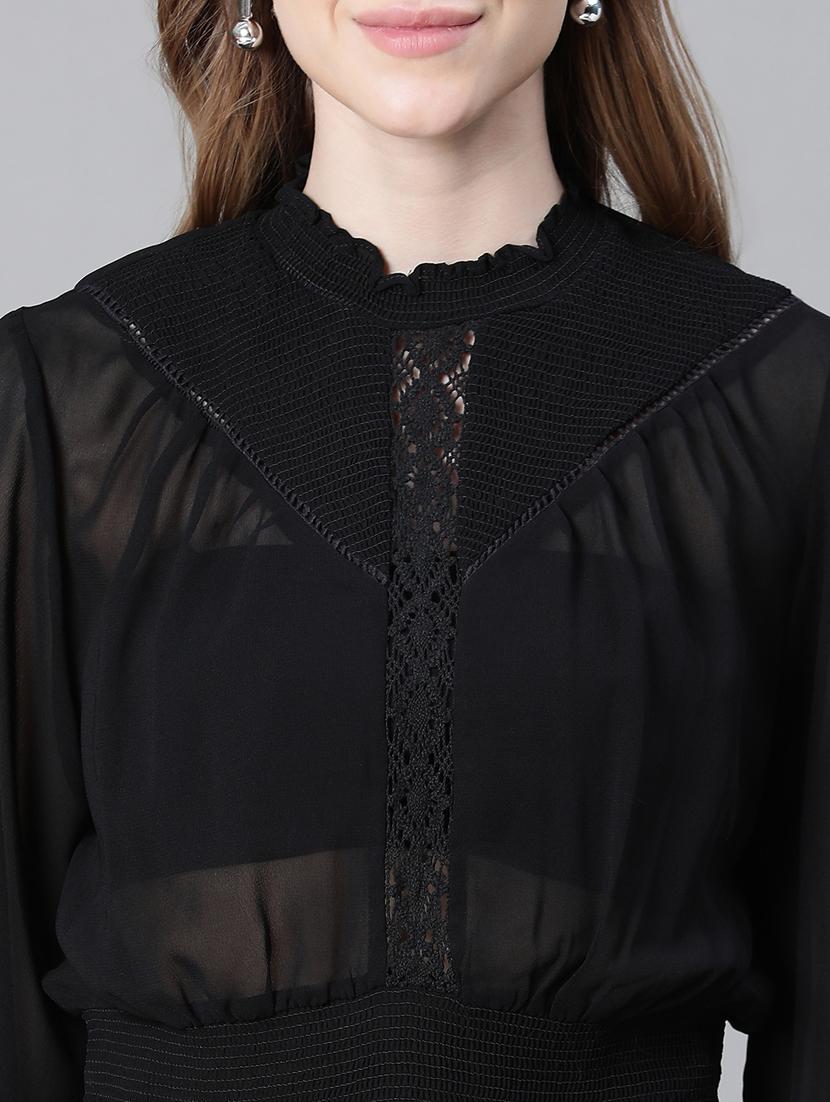 women solid lace detailed crop top - 20592404 - Standard Image - 6