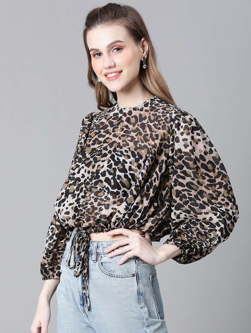 women animal print crew neck top - 20592418 -  Standard Image - 1